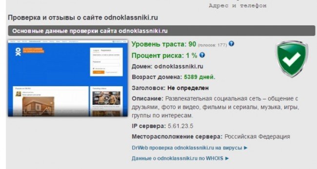 проверка сайта Одноклассники
