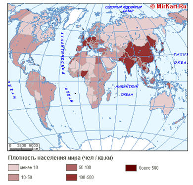 Карта мира, на которой можно посмотреть плотность населения