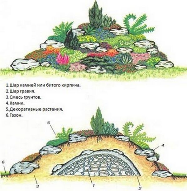 схема устройства альпинария