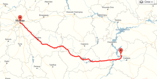 карта расстояние ехать на машине от Москвы до Тольятти