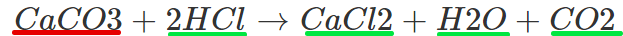 молекулярное уравнение caco3 + 2hcl (зеленый - растворимые элементы; красный - нерастворимые)