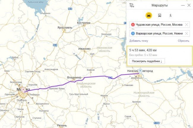 маршрут Москва - Нижний Новгород
