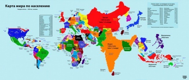 Карта мира по населению.