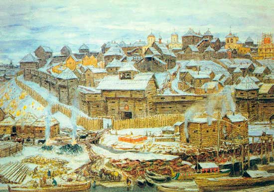 Московский кремль в правление Калиты.