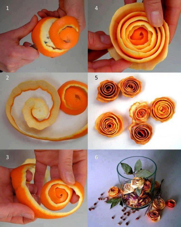 Как сделать розочки из корок апельсина