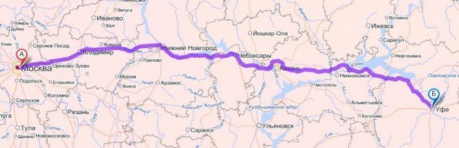 карта проезда от Москвы до Уфы