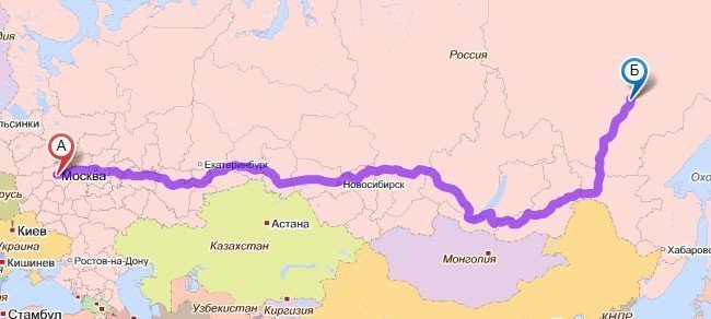 считаем расстояние от Москвы до Якутска