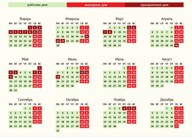 Календарь рабочих дней и праздников в 2018 году.
