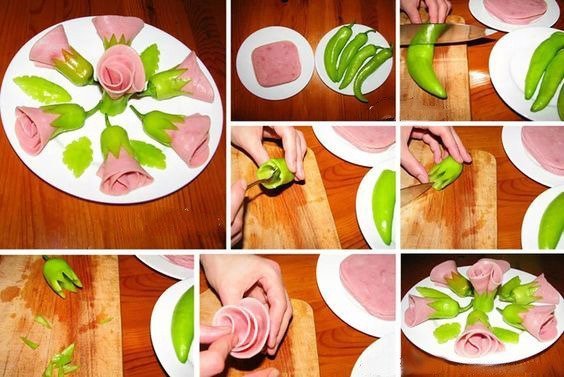 Как сделать цветок из колбасы?